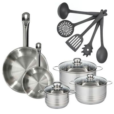Batterie de cuisine avec 2 poêles 20/28 cm et 2 faitouts 20/24 cm avec 1 ustensiles de cuisine Fackelmann Etherna