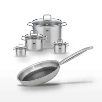 Batterie de cuisine Set de faitouts 12/14 cm 20/26 cm et poêle 24 cm en inox et aluminium Elo Collection Relief Solution Citrin