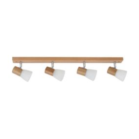 Bea Plafonnier 4xE14 Max.40W Bois de chêne/Verre Blanc