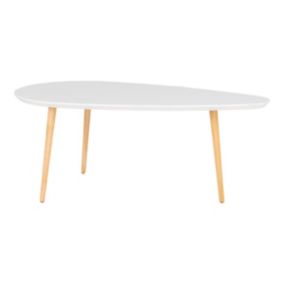 BEANNY - Table Basse Grand Modèle Forme Ovale Plateau MDF Blanc Pieds en Hévéa