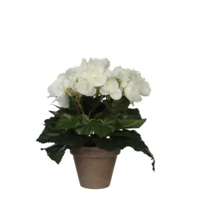 Begonia blanc artificiel ø20 x h.25 cm en pot Stan gris ø9 cm