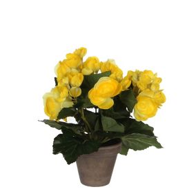 Begonia jaune artficiel ø20 x h.25 cm en pot Stan gris ø9 cm