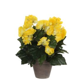 Begonia jaune artificiel ø25 x h.30 cm en pot Stan gris ø11,5 cm