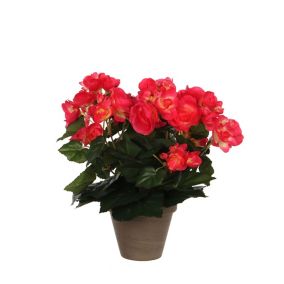 Begonia rose foncé artificiel ø25 x h.30 cm en pot Stan gris ø11,5 cm