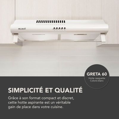 BELDEKO Hotte Casquette 60 cm Blanc 240 m3/h 100W - Marque Française