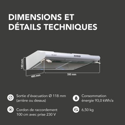 BELDEKO Hotte Casquette 60 cm Blanc 435 m3/h 200W - Marque Française