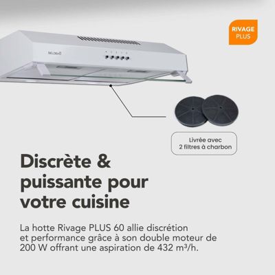 BELDEKO Hotte Casquette 60 cm Blanc 435 m3/h 200W - Marque Française