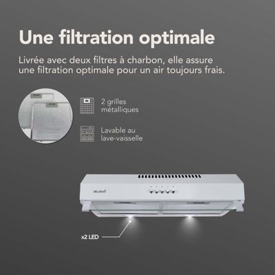 BELDEKO Hotte Casquette 60 cm Blanc 435 m3/h 200W - Marque Française