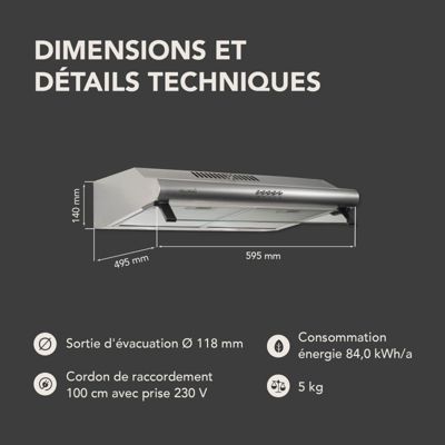 BELDEKO Hotte Casquette 60 cm Inox 240 m3/h + 2 Filtres - Marque Française