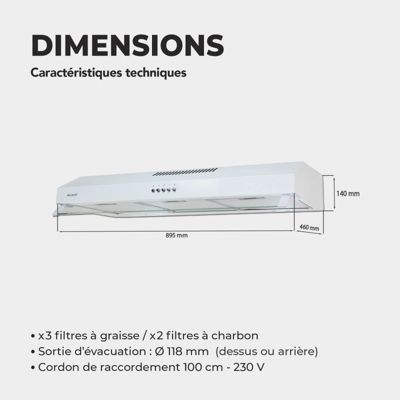 BELDEKO Hotte Casquette 90 cm Blanc 438 m3/h 200W - Marque Française