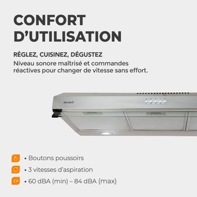 BELDEKO Hotte Casquette 90 cm Inox 438 m3/h 200W - Marque Française