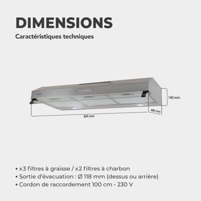 BELDEKO Hotte Casquette 90 cm Inox 438 m3/h 200W - Marque Française