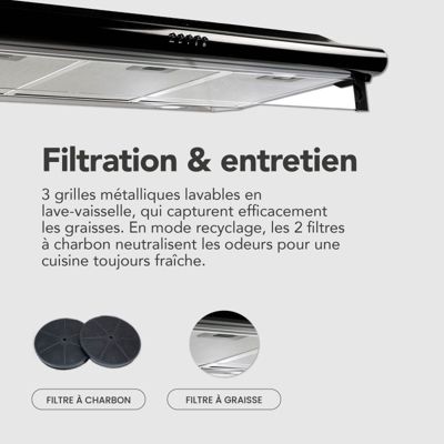 BELDEKO Hotte Casquette 90 cm Noir 420 m3/h 100W - Marque Française