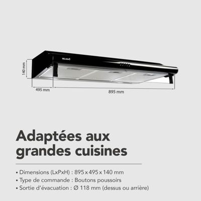 BELDEKO Hotte Casquette 90 cm Noir 420 m3/h 100W - Marque Française