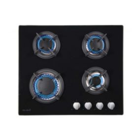 BELDEKO - Plaque de cuisson gaz 4 feux verre noir - 7500W - Grille fonte