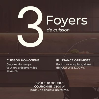Plaque de Cuisson Gaz - ISEASY - 3 Foyers - Blanc - 60x51 cm - Gaz