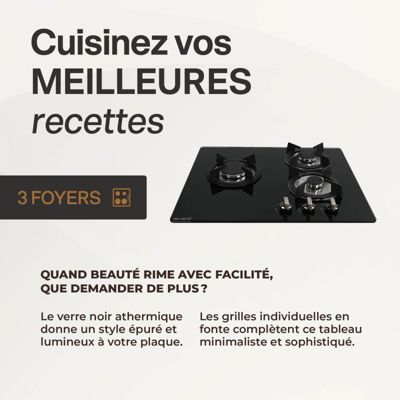 PLAQUE DE CUISSON A GAZ 5 FEUX VERRE 90CM