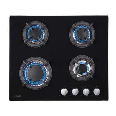 BELDEKO Plaque Gaz 4 Feux 7500W Gaz Bouteille Verre Noir - Marque Française