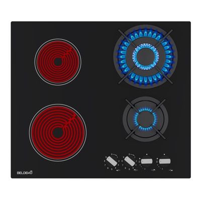 BELDEKO Plaque Mixte  - 2 feux Gaz + 2 feux Vitrocéramique - 4 Feux 8200W - Marque Française