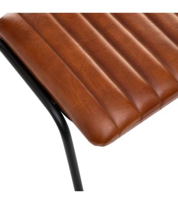 Belle Chaise de table en Cuir Marron Cognac et pieds en fer