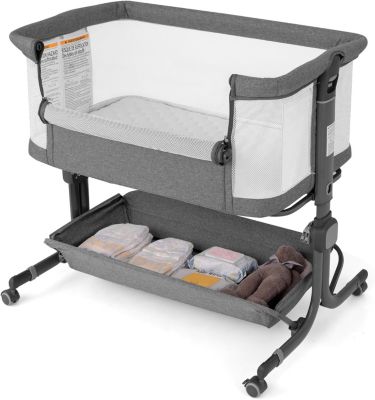 Berceau Cododo Lit Bebe Pliable 3 en 1 avec 6 Hauteur Réglable Angle Inclinaison Berceau Bébé Évolutif avec Rangement Gris