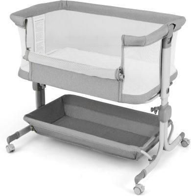 Berceau Cododo Lit Bebe Pliable 3 en 1 avec 6 Hauteur Réglable Angle Inclinaison Berceau Bébé Évolutif avec Rangement Gris