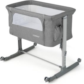 Berceau pour Bébé 3 en 1 Lit pour Cododo Portable avec Mode Berceau Matelas Amovible Hauteur Réglable Poches de Rangement Gris