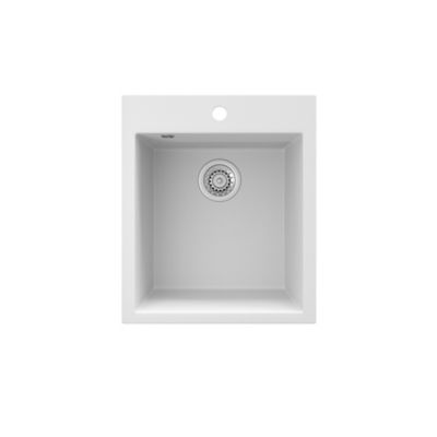 Évier De Cuisine Bergström Valencia – Quartz Blanc – Encastrable – 50,5x50,5x29 Cm – Neuf
