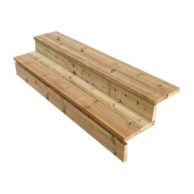 BERLIN Escalier extérieur bois 2 marches H 37cm L-160cm - avec contre marche