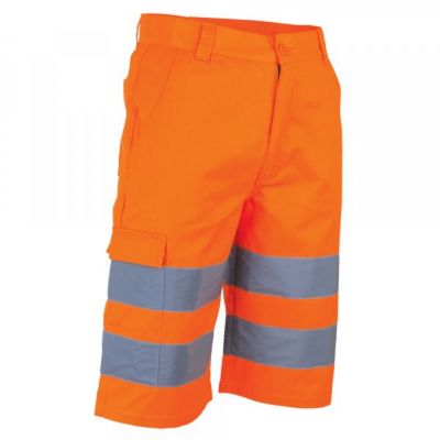 Bermuda de travail haute visibilité orange fluo - 6071 PHARE LMA, coton, bandes rétro-réfléchissantes
