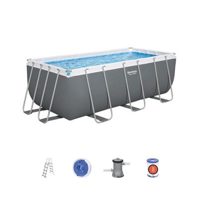 BESTWAY Piscine hors sol Power Steel™ 412 x 201 x 122 cm, filtre a cartouche, échelle, diffuseur Chemconnect™