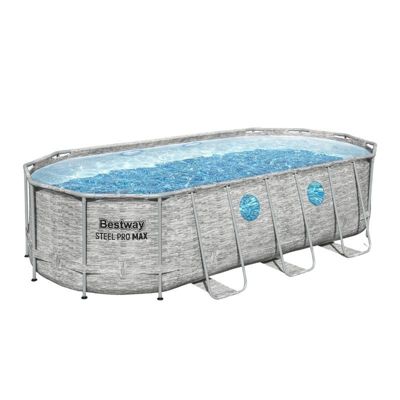 Bestway Piscine hors sol tubulaire ovale Bestway Steel pro max Splash View 549 x 274 x 122 cm décor pierre