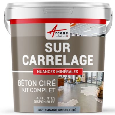 BETON CIRE CARRELAGE POUR SOLS ET MURS - KIT BETON CIRE SUR CARRELAGE Canard Gris Bleuté - 5 m² (en 2 couches) - ARCANE INDUSTRIES