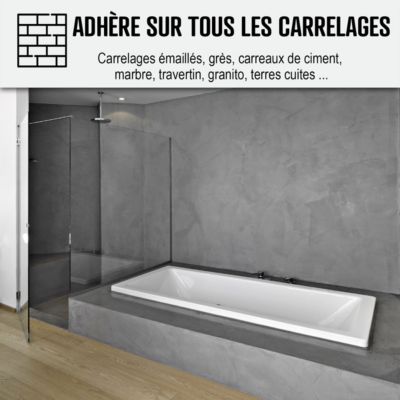 BETON CIRE CARRELAGE POUR SOLS ET MURS - KIT BETON CIRE SUR CARRELAGE Canard Gris Bleuté - 5 m² (en 2 couches) - ARCANE INDUSTRIES