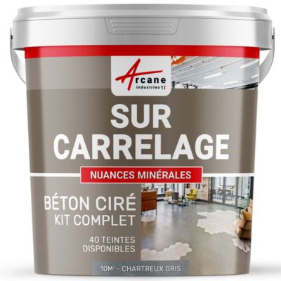 BETON CIRE CARRELAGE POUR SOLS ET MURS - KIT BETON CIRE SUR CARRELAGE Chartreux - Gris - 10 m² (en 2 couches) - ARCANE INDUSTRIES