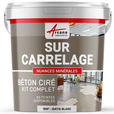 BETON CIRE CARRELAGE POUR SOLS ET MURS - KIT BETON CIRE SUR CARRELAGE Isatis Blanc - 10 m² (en 2 couches) - ARCANE INDUSTRIES