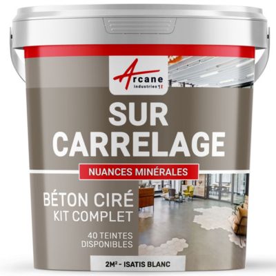 BETON CIRE CARRELAGE POUR SOLS ET MURS - KIT BETON CIRE SUR CARRELAGE Isatis Blanc - 2 m² (en 2 couches) - ARCANE INDUSTRIES