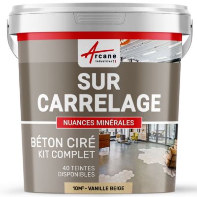 BETON CIRE CARRELAGE POUR SOLS ET MURS - KIT BETON CIRE SUR CARRELAGE Vanille Beige - 10 m² (en 2 couches) - ARCANE INDUSTRIES