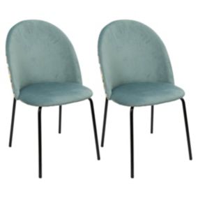 BIBBO - Lot de 2 Chaises Velours Bleu Céladon Motif Rétro