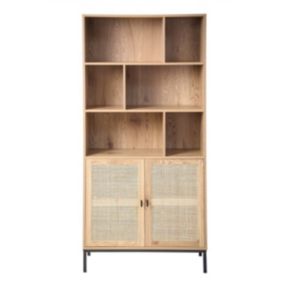 Bibliothèque 6 Cases et 2 Portes en Rotin Naturel H175cm - JAYA