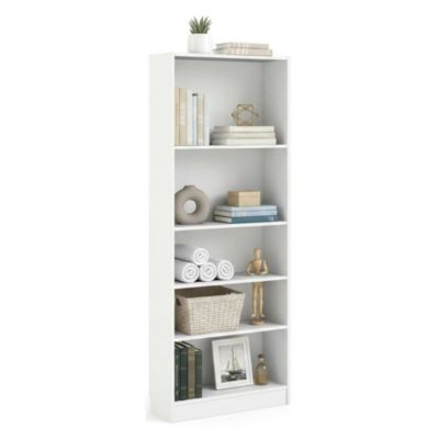 Bibliothèque Abelarda, Etagère de bureau, Porte-livre mobile, Librairie, 79x27 h203 cm, Blanc