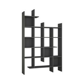 Bibliothèque Achela, Etagère de bureau, Porte-livre mobile, Librairie, 122x26h188 cm, Anthracite