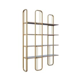 Bibliothèque Angylla, Etagère de bureau, Porte-livre mobile, Librairie, 125x28h180 cm, Or