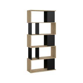 Bibliothèque Arg, Etagère de bureau, Porte-livre mobile, Librairie, 80x29 h175 cm, Chêne et Noir