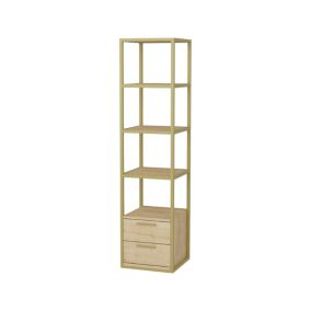 Bibliothèque Artemis, Etagère de bureau, Porte-livre mobile, Librairie, 39x39h169 cm, Or et Chêne