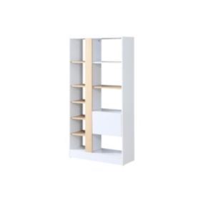 Bibliothèque avec 1 porte et 7 étagères - Naturel et Blanc - CALENIA