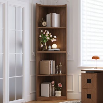 Bibliothèque d'angle - 55x32x180 cm - Avec système anti-basculement - Vitrine - MDF - Marron
