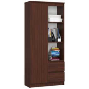 Bibliothèque de bureau AKORD R11 Wengé 80 cm 1 porte 2 tiroirs façade Wengé 7 étagères 80x35x180 cm