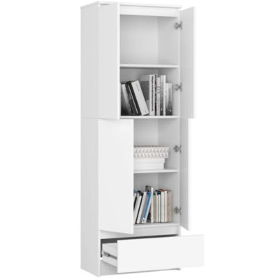 Bibliothèque de bureau AKORD R60 Blanche 60 cm 4 portes 1 tiroir façade Blanche 4 étagères 60x35x180 cm