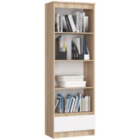 Bibliothèque de bureau AKORD R60 Chêne Sonoma 60 cm 1 tiroir façade Blanche 4 étagères 60x35x180 cm